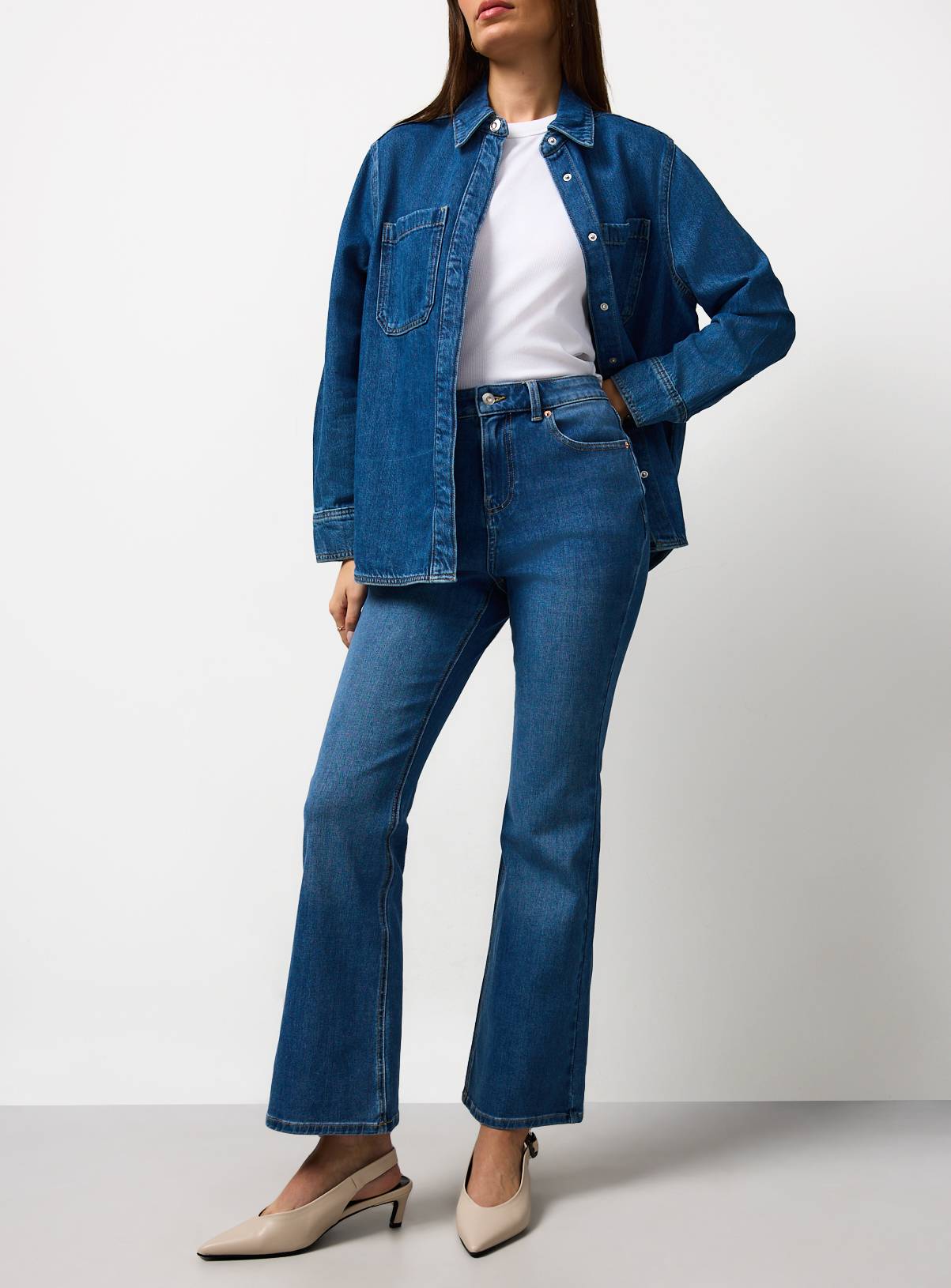 Mid Blue Denim Slim Fit Flares 8R - Image 3